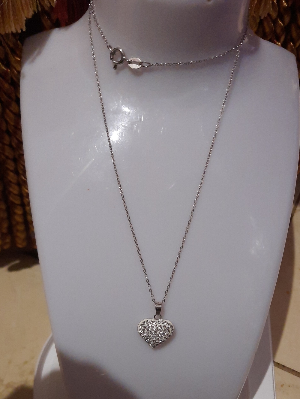GENUINE AUTHENTIC PUFFED CLEAR CRYSTAL HEART SOLID STERLING SILVER NECKLACE 18"